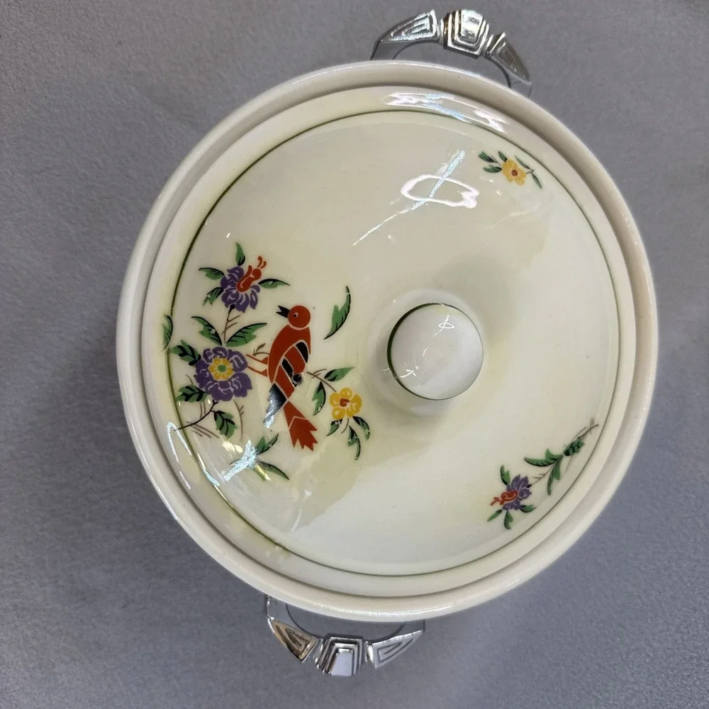 Royal Rochester Fraunfelter Royalite Luster Covered Casserole Bird w/ Stand
